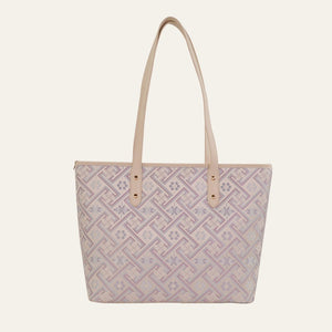 Silver Purple Wanjie Brocade-Inspired Carryall Tote Bag front view