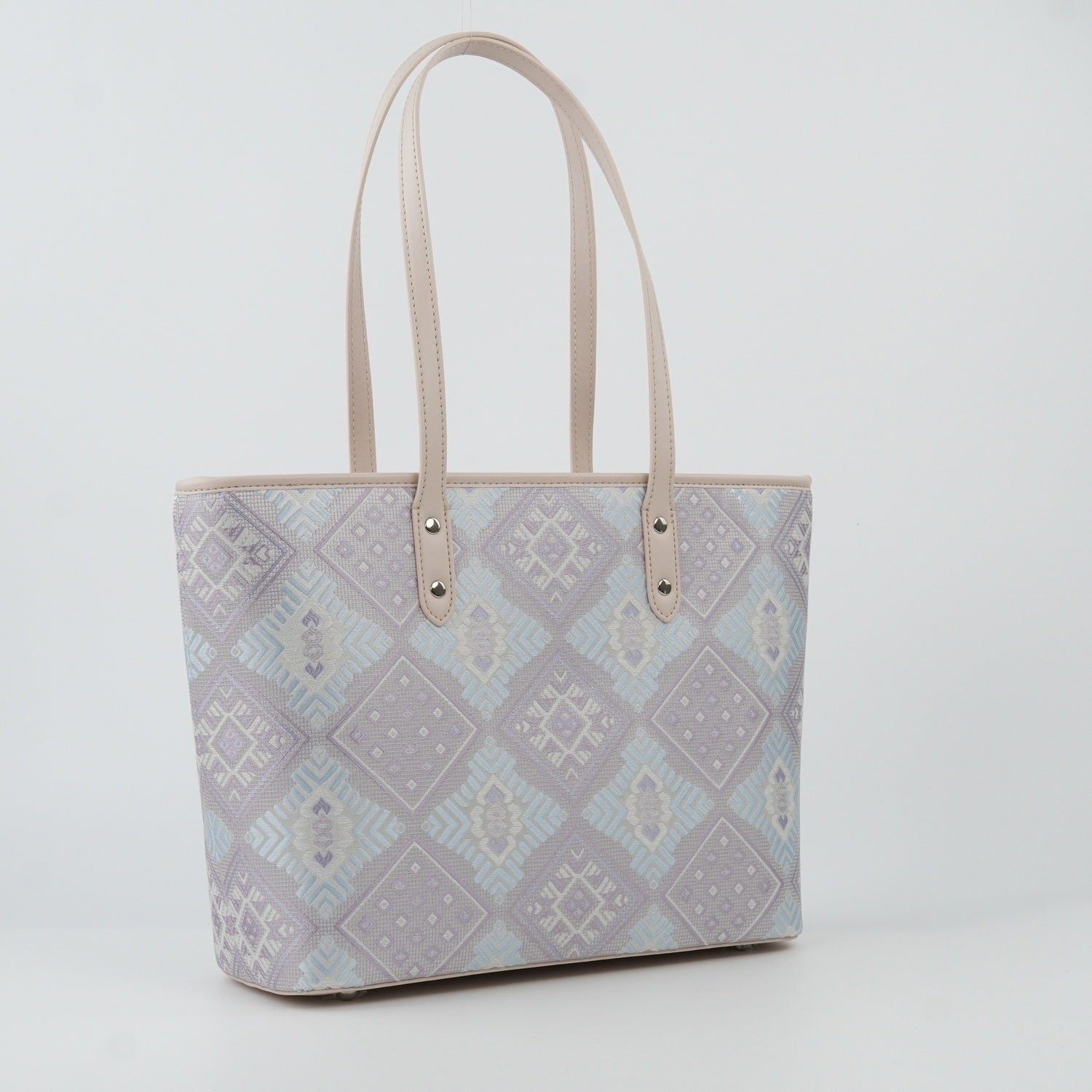 Silver Purple Phoenix Flower Brocade-Inspired Large Tote Bag front view