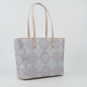 Silver Purple Phoenix Flower Brocade-Inspired Large Tote Bag front view