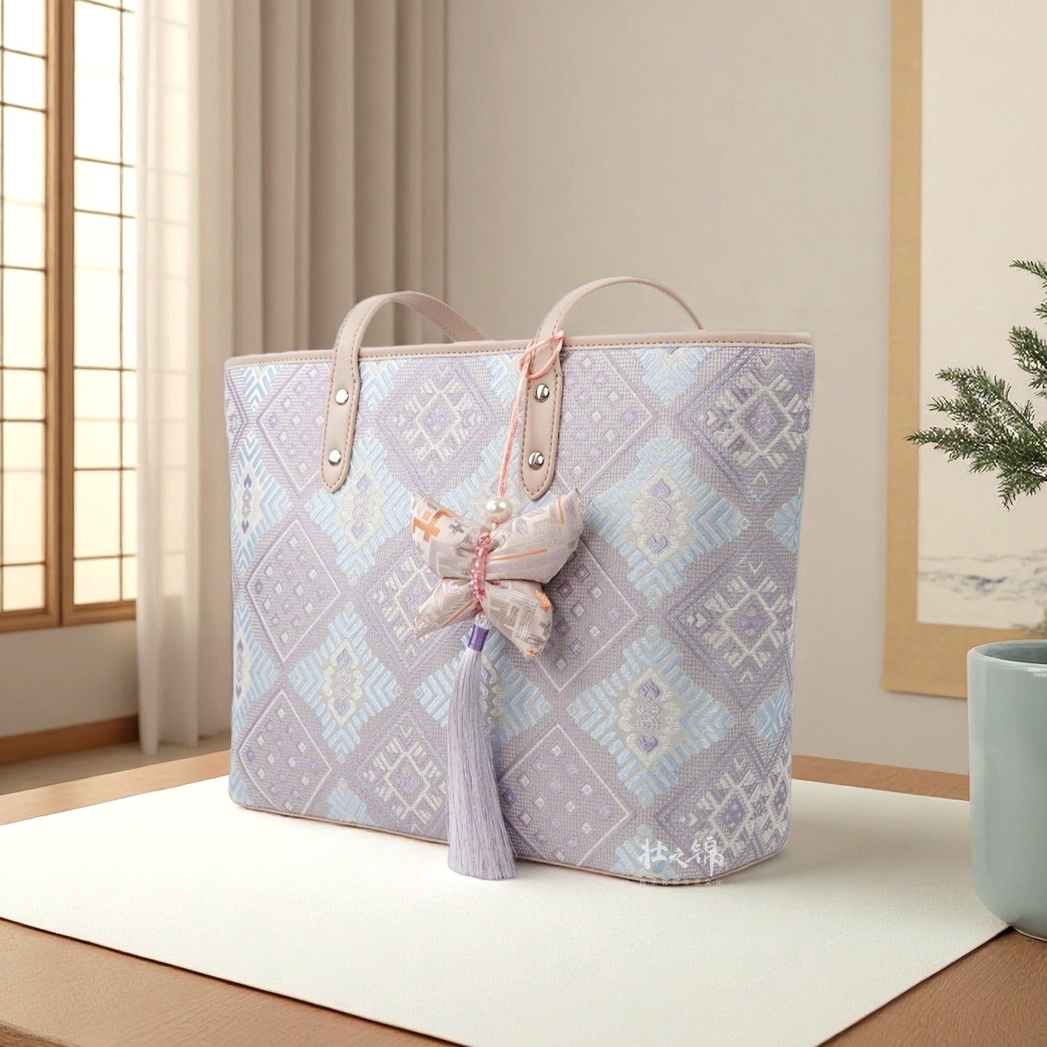 Women's Silver Purple Zhuang Brocade Tote Bag - main_image image 2
