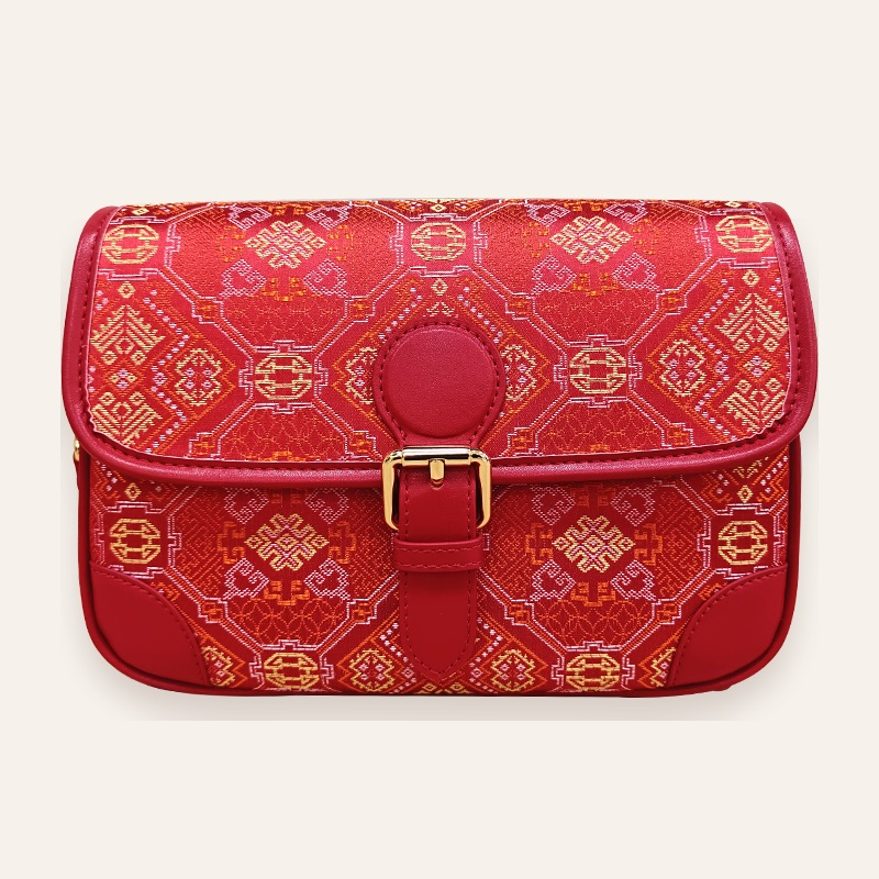 Gold Abundance Motif Brocade-Inspired Baguette Bag front view