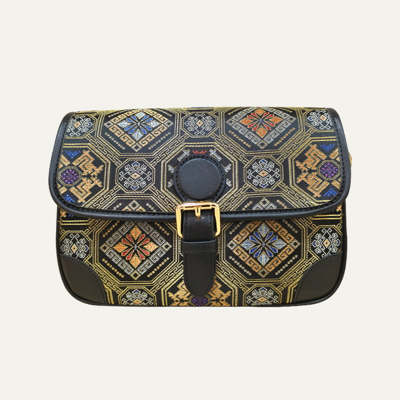 Phoenix Butterfly brocade-inspired baguette bag front view on soft neutral background