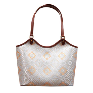 Soft White Four Swallows Brocade-Inspired Market Tote Bag front view