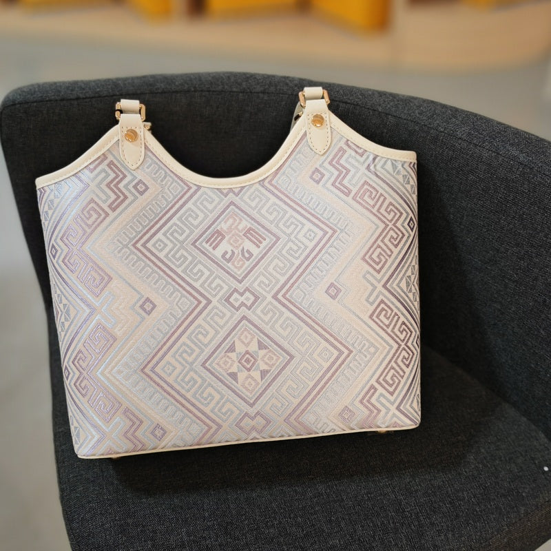 Silver Purple Geometric Brocade-Inspired Market Tote Bag front view