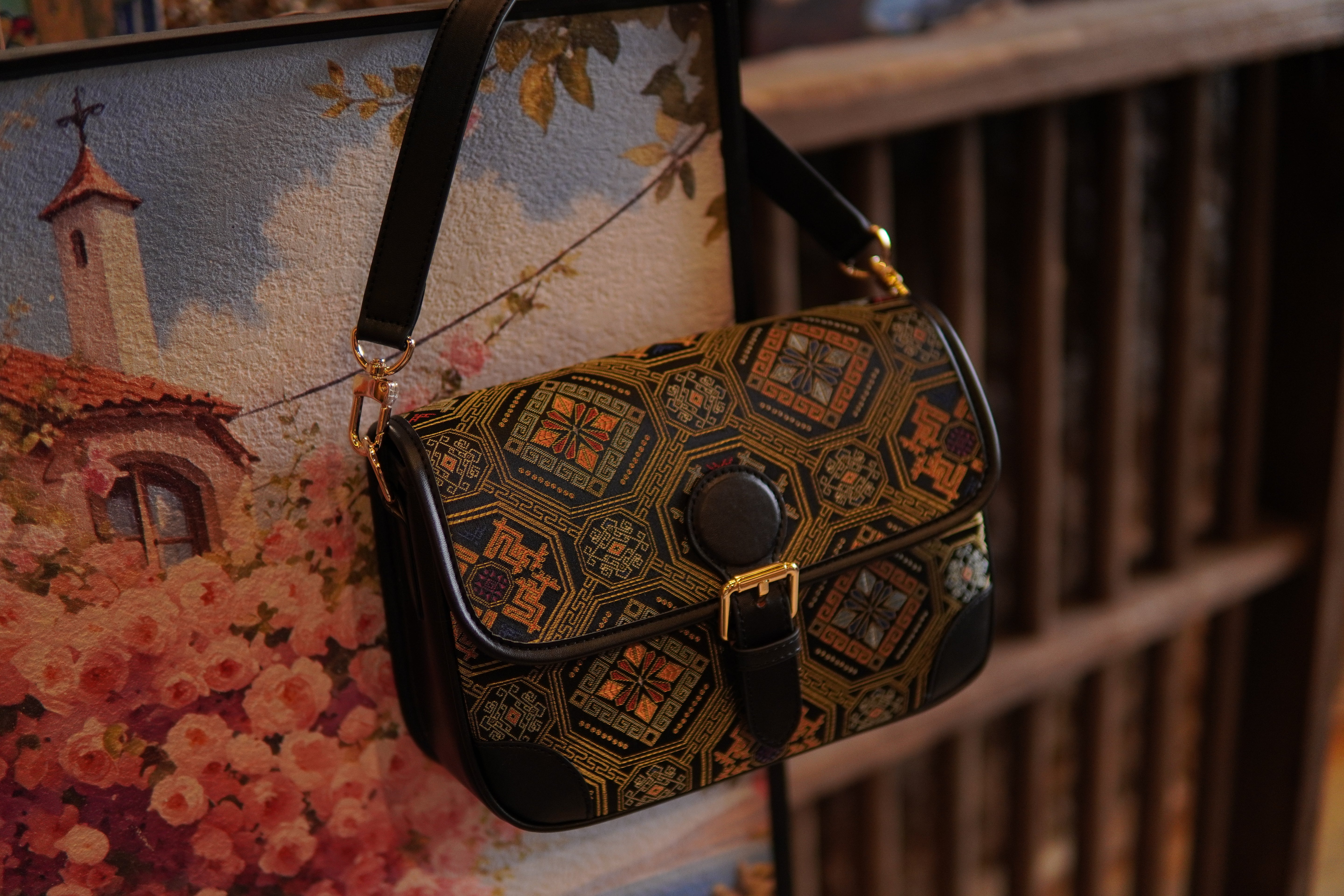 Women's Zhuang Brocade Baguette Bag - model image 2