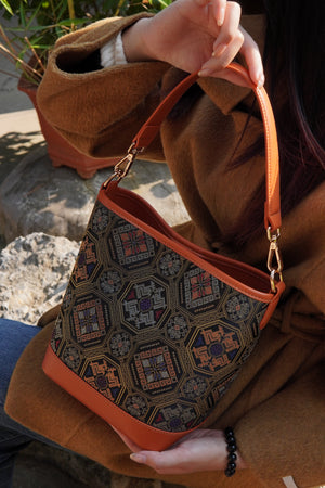 Women's Zhuang Brocade Bucket Bag - model image 4