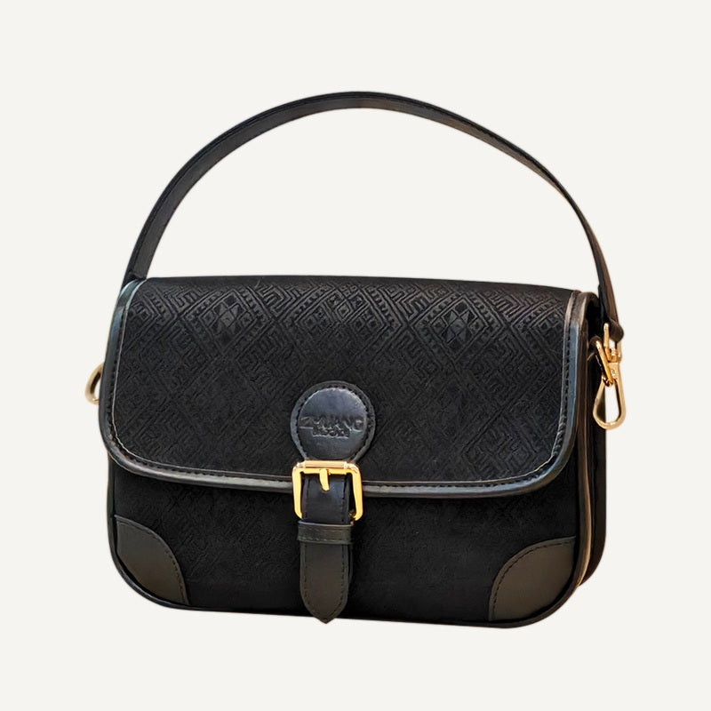Black Double Swallow brocade-inspired baguette bag