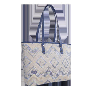Blue White brocade tote bag main view