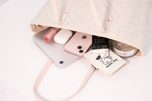 Ivory White brocade tote bag view 02