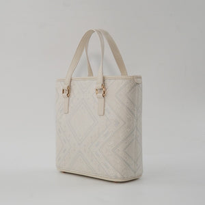 Ivory White brocade tote bag view 05