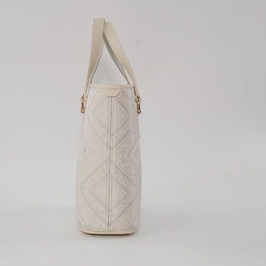 Ivory White brocade tote bag view 10