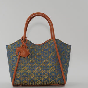 Royal blue Wanxiang Wave brocade-inspired shoulder bag front view