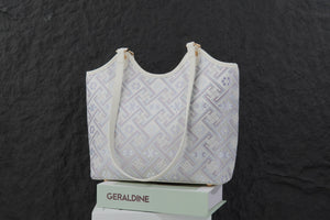 Multicolor brocade tote bag in lifestyle scene