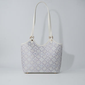 Ivory Wanjie brocade-inspired basket tote bag front view