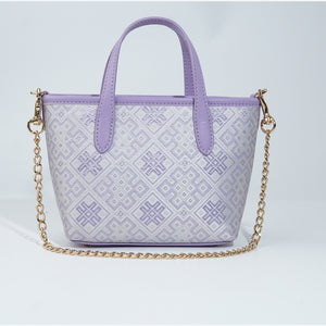 Lavender Jingtian Fengge brocade-inspired mini tote bag front view