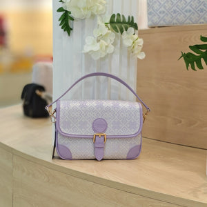 Purple brocade baguette bag detail