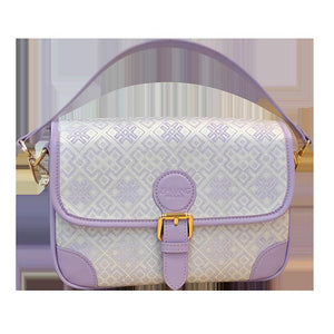 Purple brocade baguette bag main view