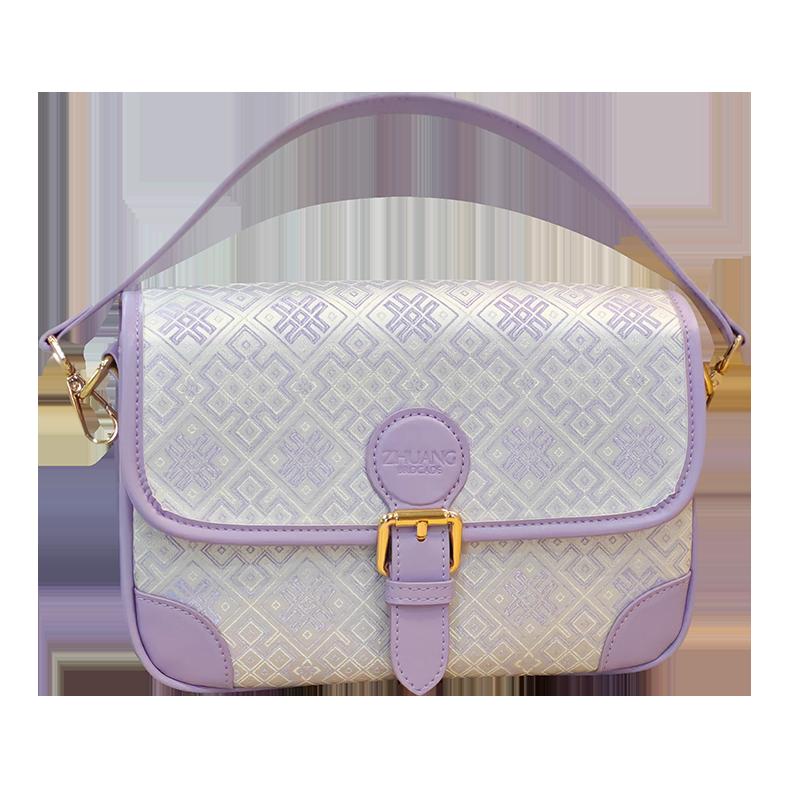 Purple brocade baguette bag main view