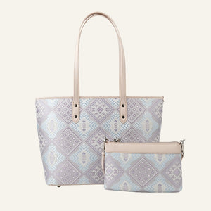 Silver Purple brocade bag set main view