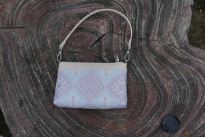 Silver Purple brocade shoulder bag in lifestyle scene