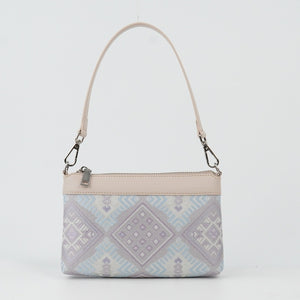 Ivory Lavender Brocade-Inspired Shoulder Bag front view