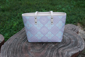 Silver Purple brocade tote bag in lifestyle scene