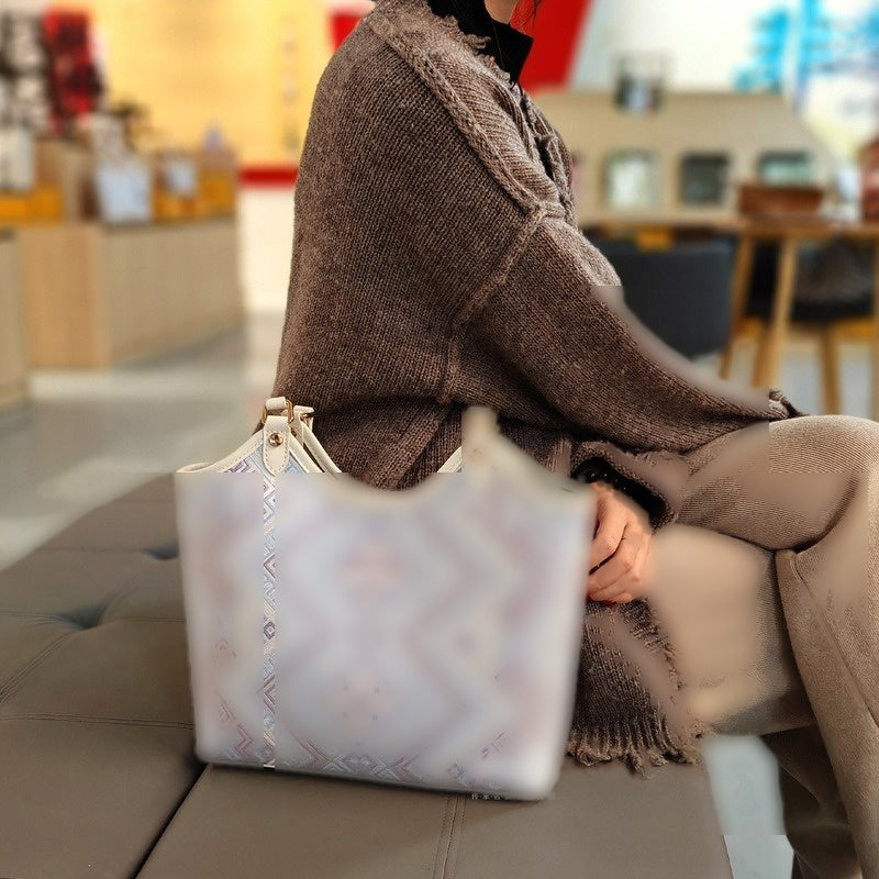 Silver Purple brocade tote bag view 02