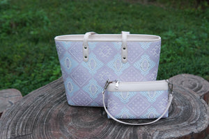 Silver Purple brocade tote bag view 09
