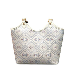 Silver White brocade tote bag view 05