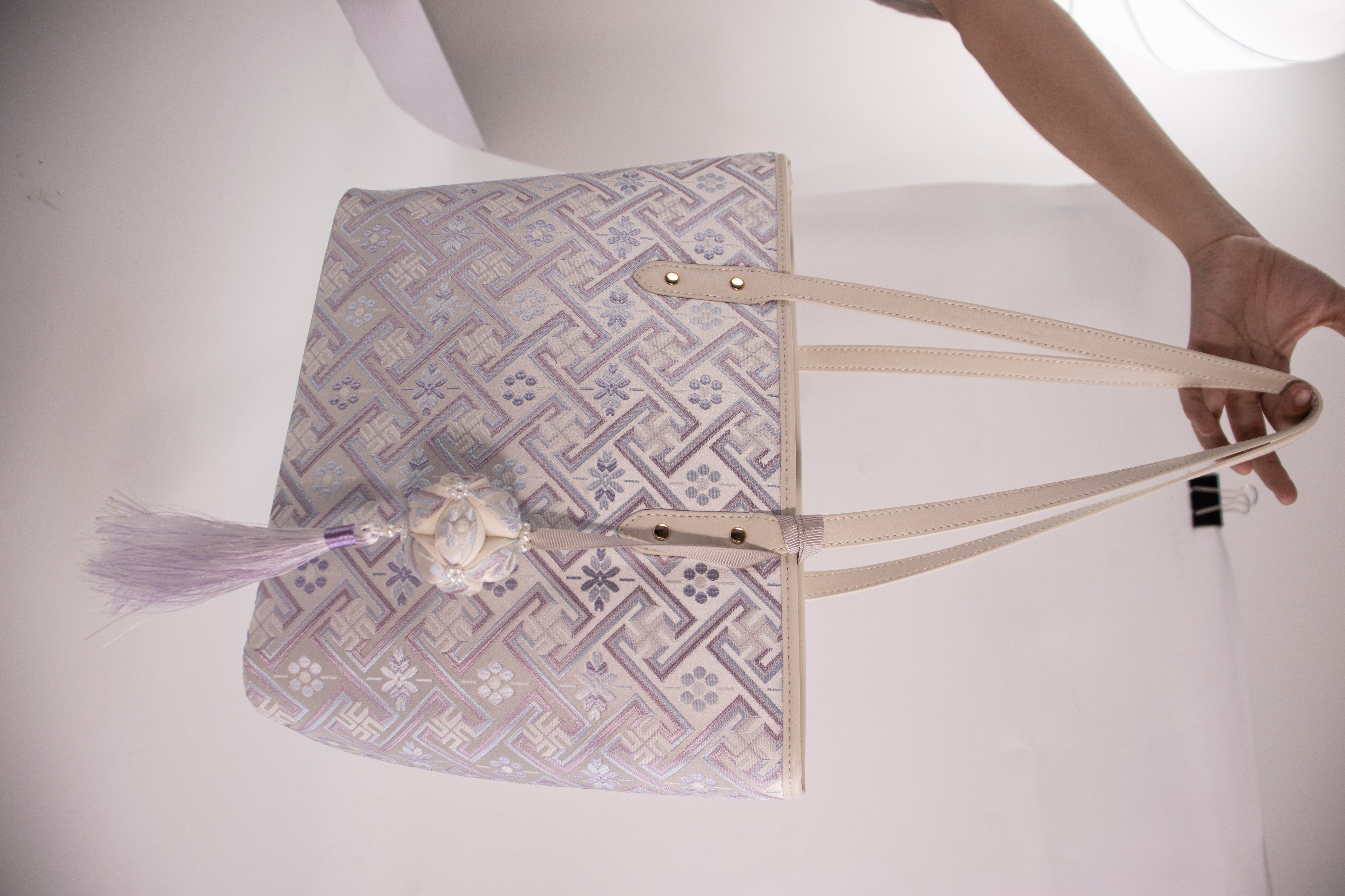 Women's Silver Purple Zhuang Brocade Tote Bag - main_image image 6