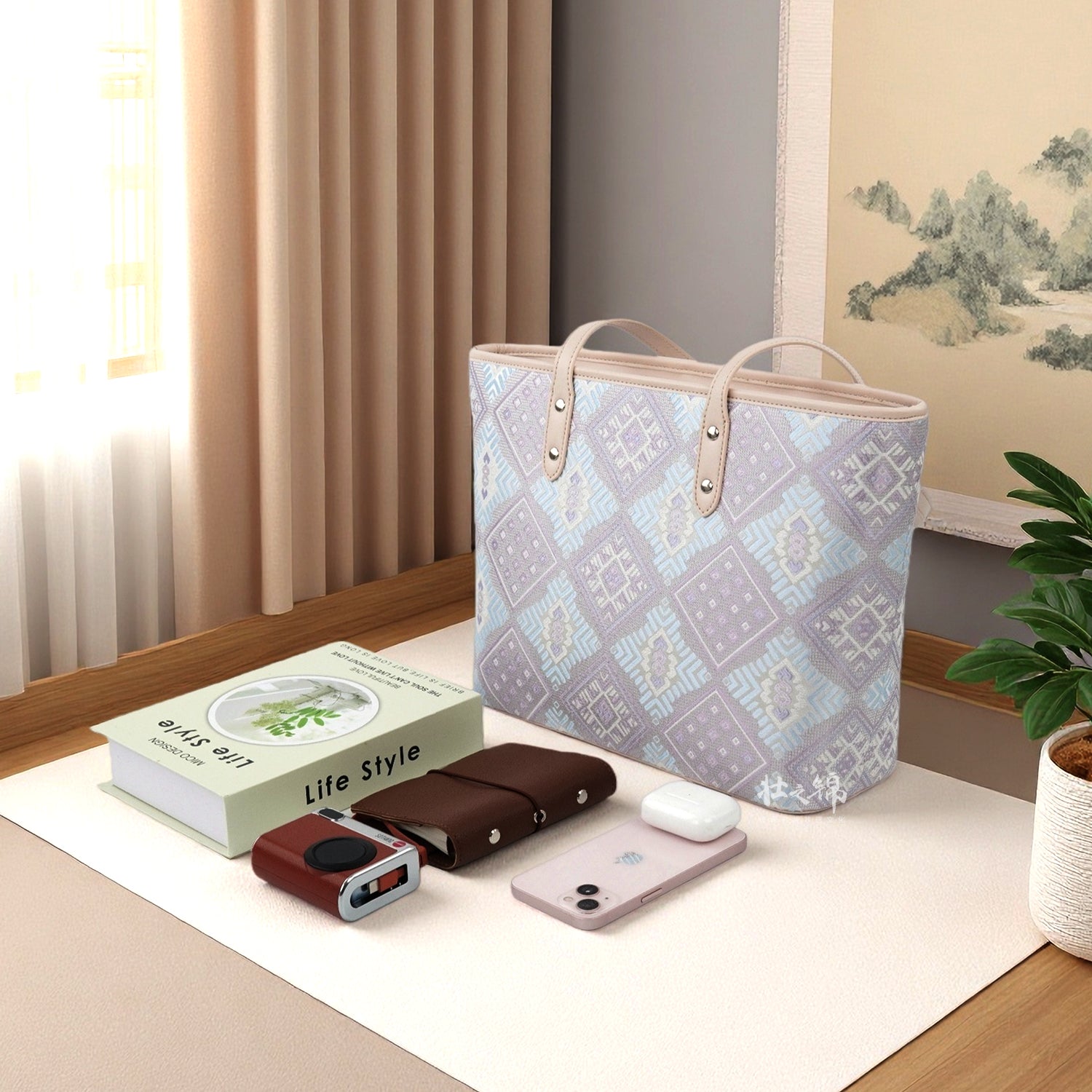 Women's Silver Purple Zhuang Brocade Tote Bag - main_image image 3