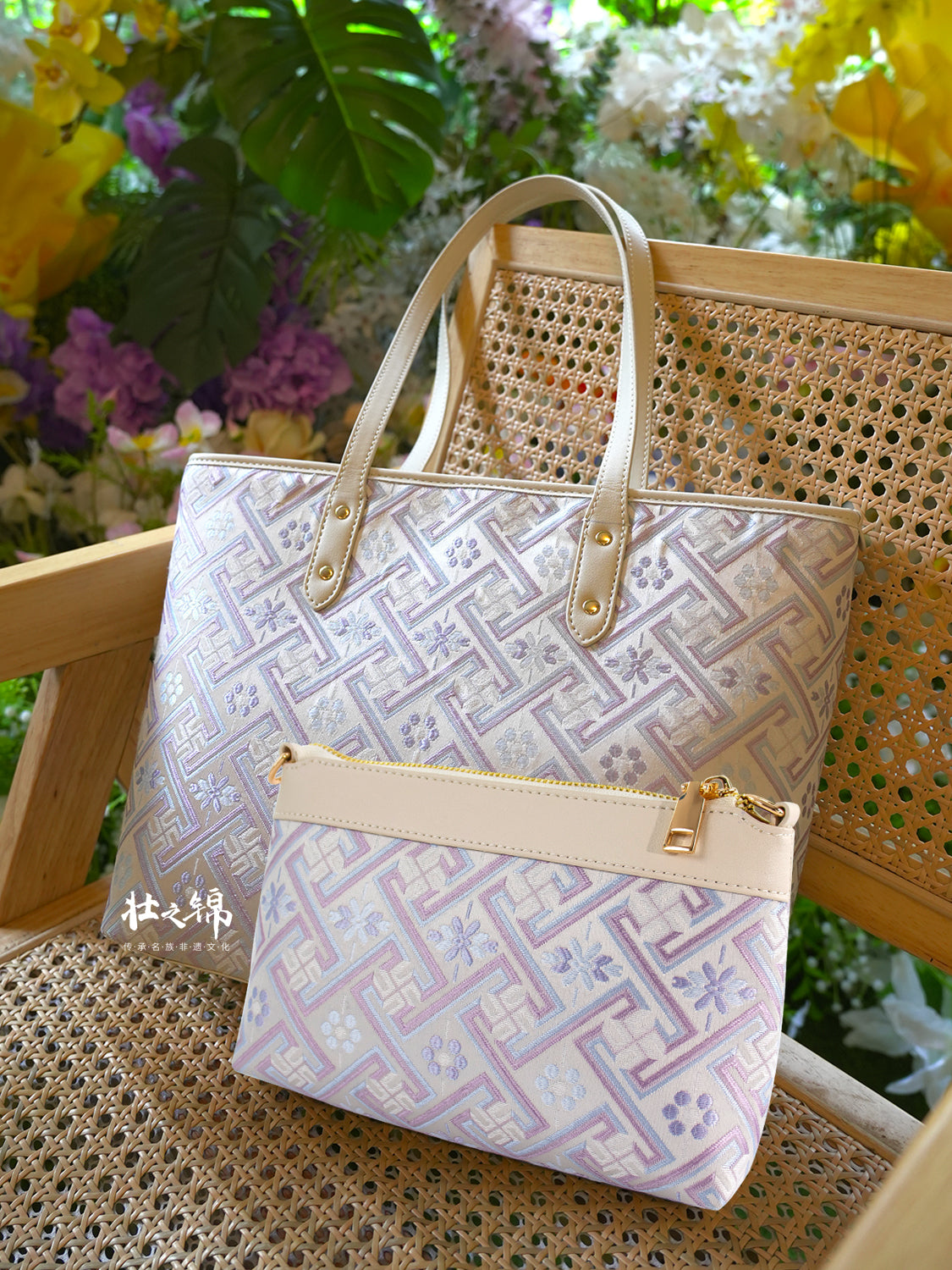 Women's Silver Purple Zhuang Brocade Tote Bag - main_image image 8