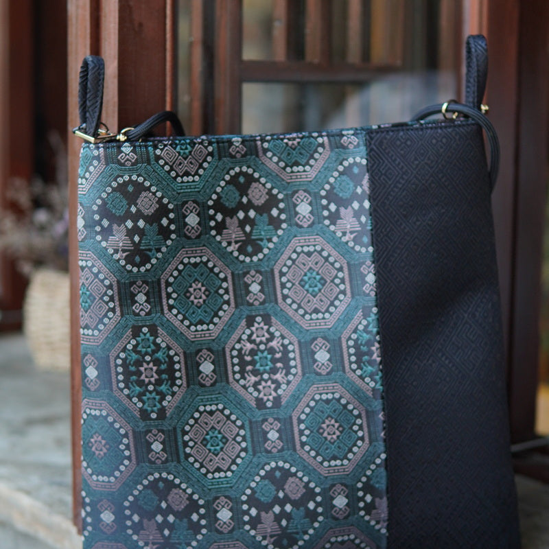 Manglong brocade-inspired canvas tote bag front view