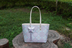 Women's Silver Purple Zhuang Brocade Tote Bag - main_image image 8