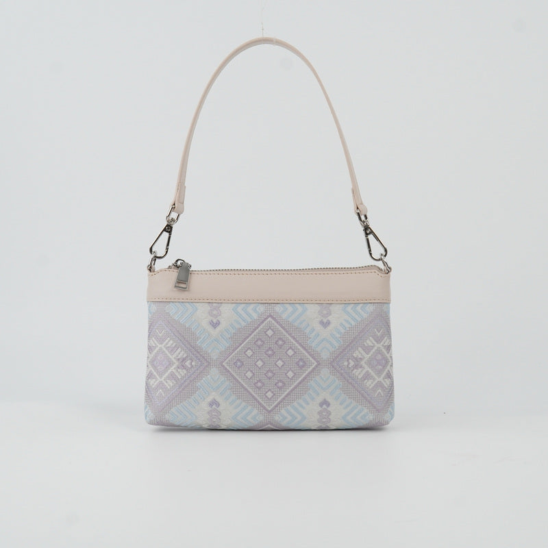 Ivory Lavender Phoenix Flower Brocade-Inspired Shoulder Bag front view