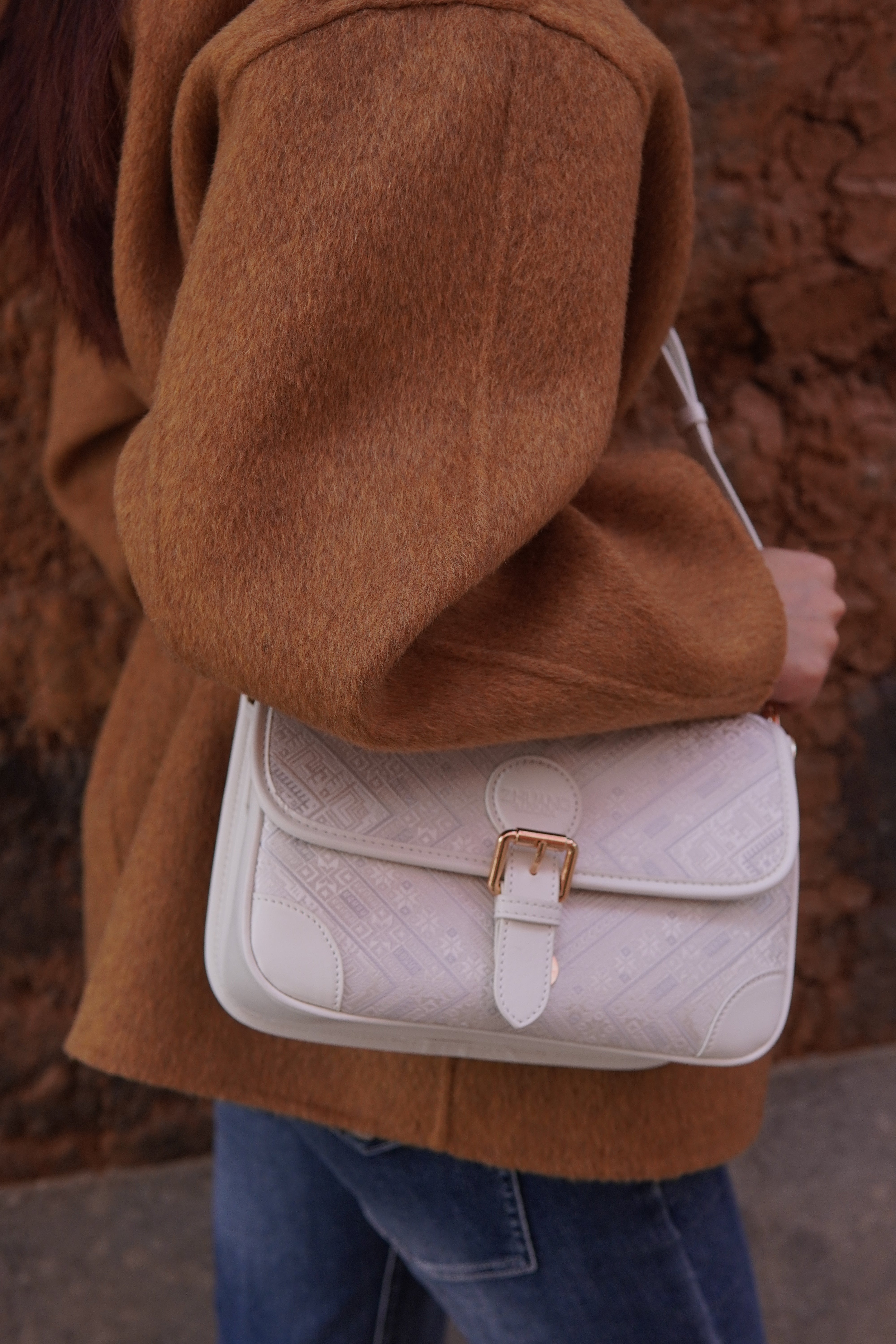 Women's Ivory White Zhuang Brocade Baguette Bag - model image 4