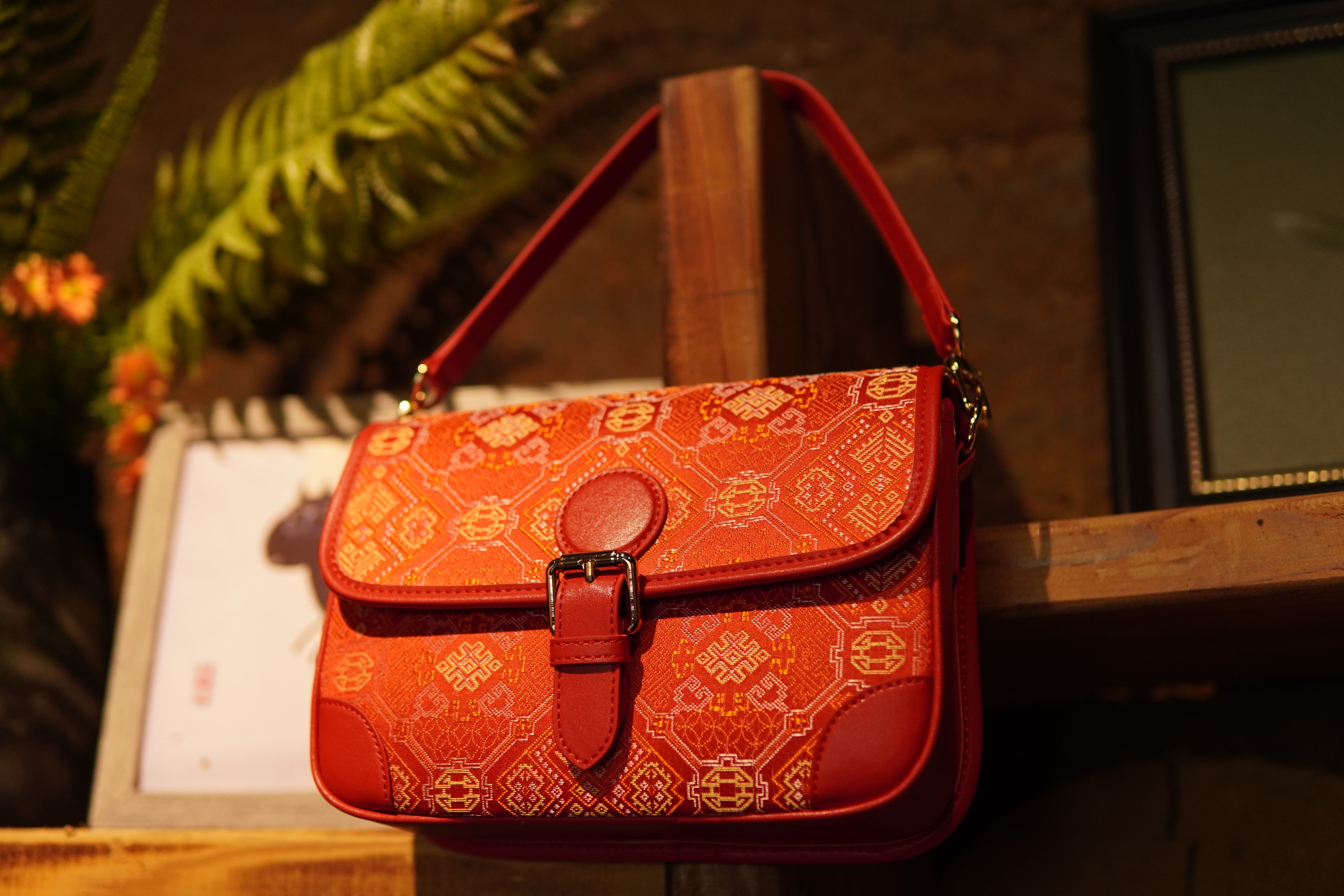 Women's Gold Zhuang Brocade Baguette Bag - model image 6