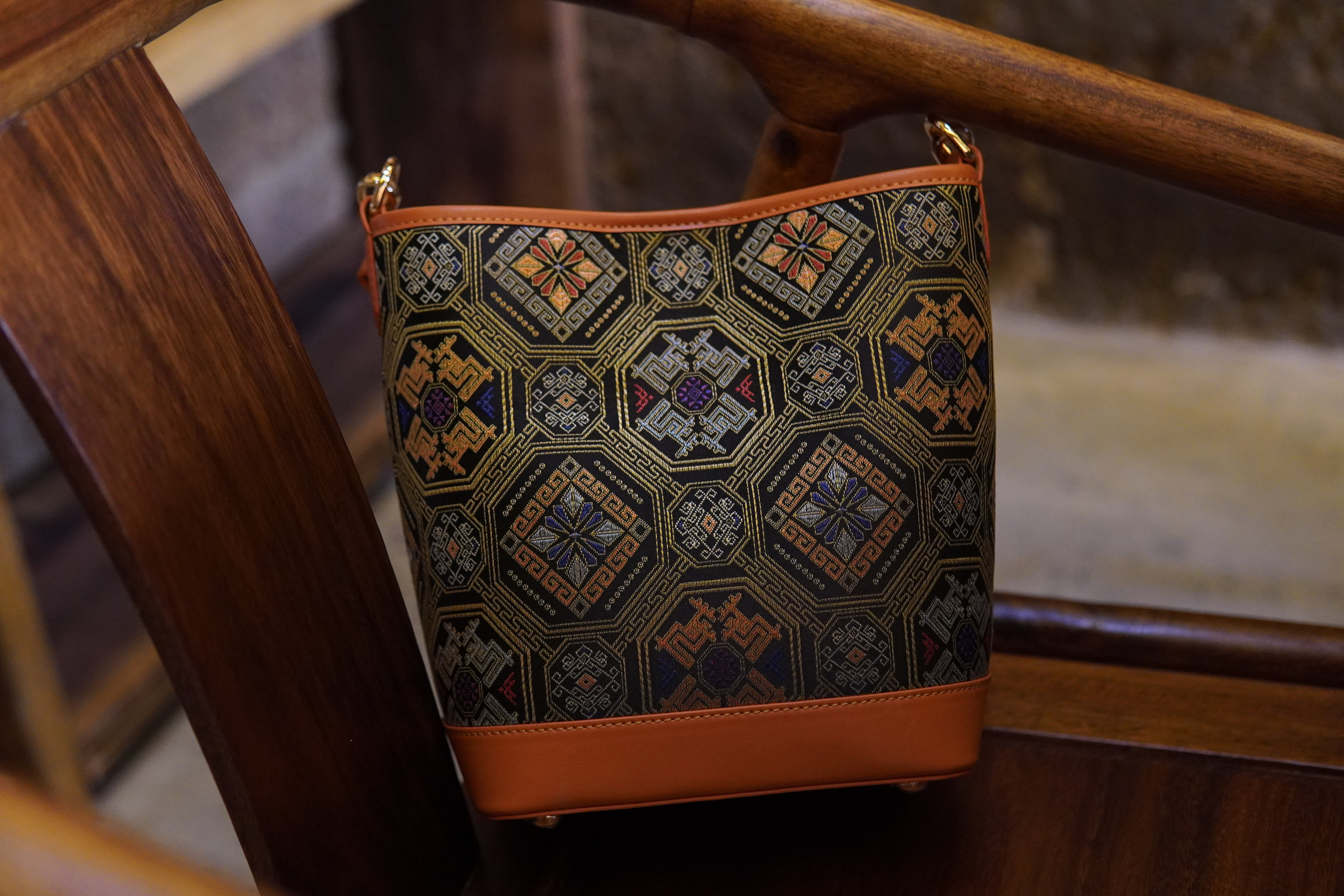 Women's Zhuang Brocade Bucket Bag - model image 2