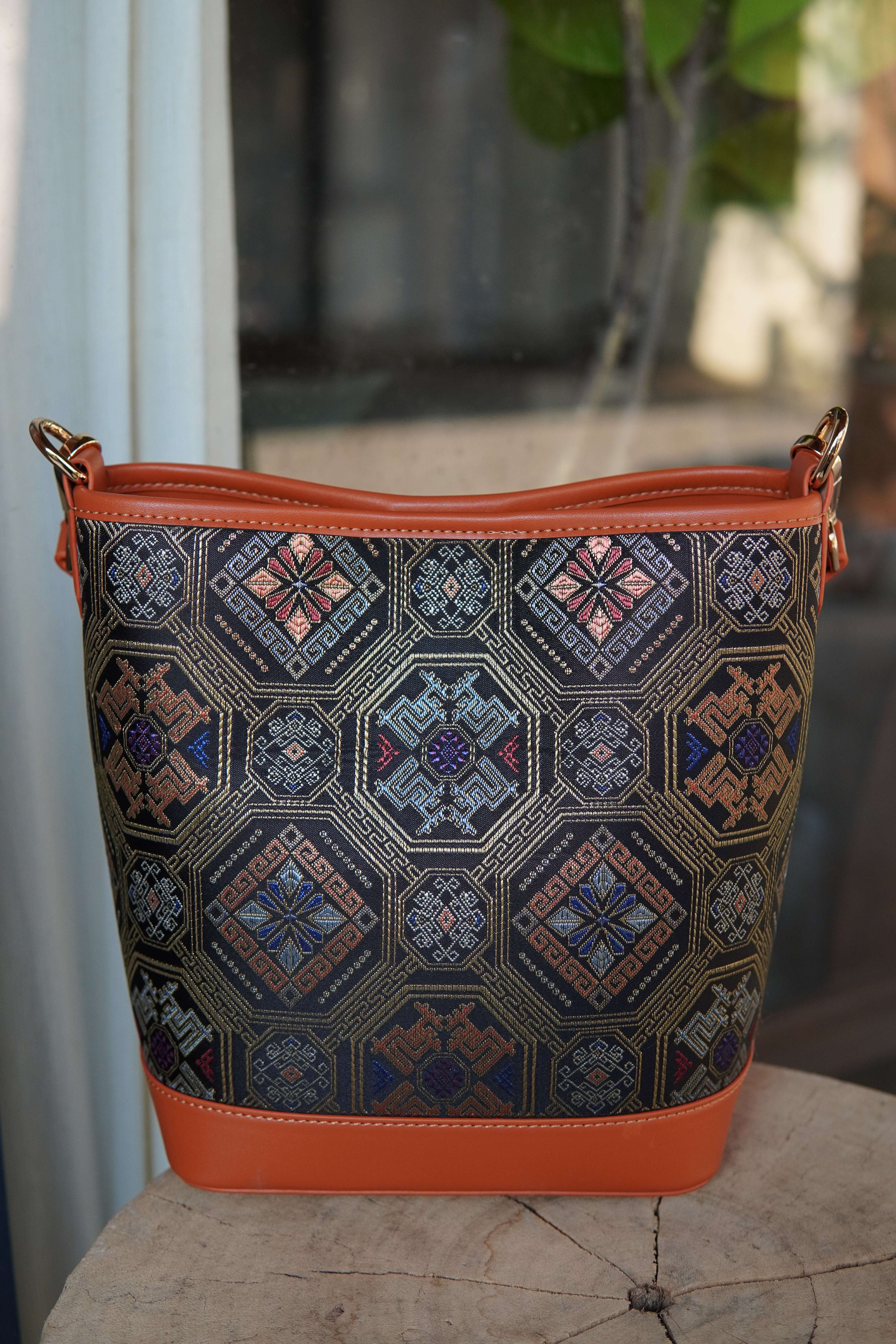 Women's Zhuang Brocade Bucket Bag - model image 6