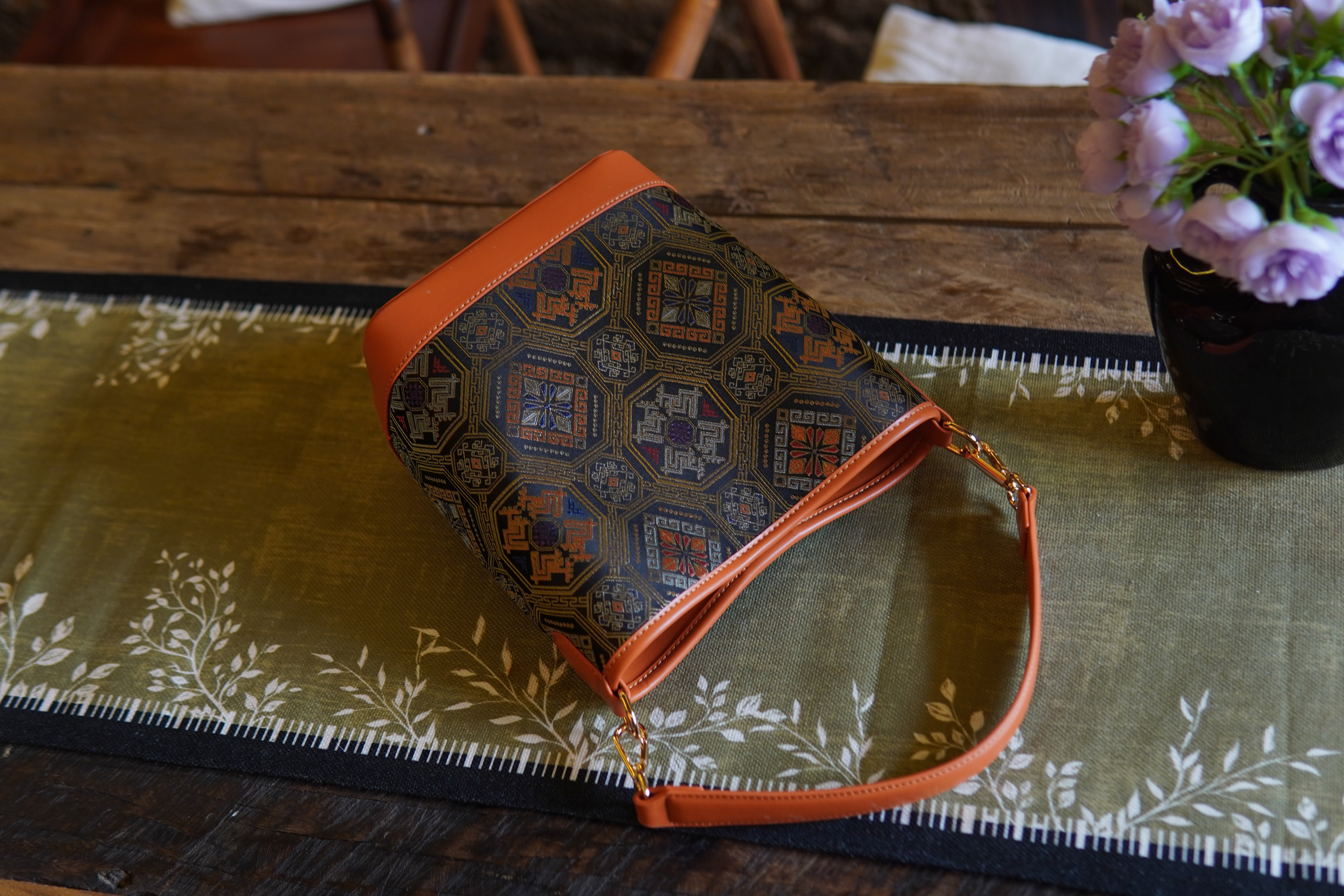 Women's Zhuang Brocade Bucket Bag - model image 7