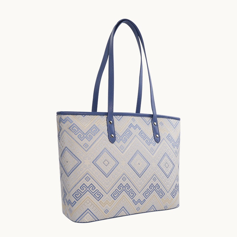 Blue White Qinglan brocade-inspired tote bag front view