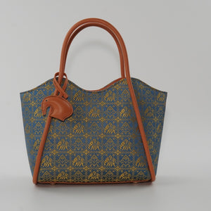 Royal blue Wanxiang Wave brocade-inspired shoulder bag front hero view