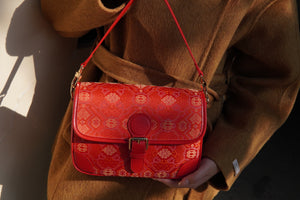 Women's Gold Zhuang Brocade Baguette Bag - white_background image 2