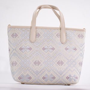 Ivory silver feather brocade-inspired mini crossbody bag front view