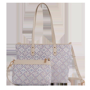 Silver purple Wanjie Zhuang brocade mother-daughter bag set front view