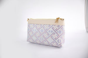 Silver purple Wanjie Zhuang brocade mother-daughter bag set studio view