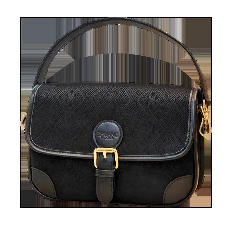 Black brocade baguette bag main view