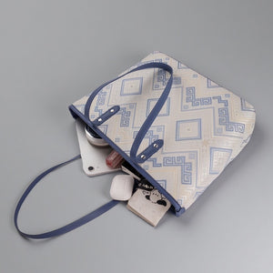 Blue White brocade tote bag view 05