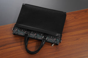 Forest Green brocade briefcase in lifestyle scene