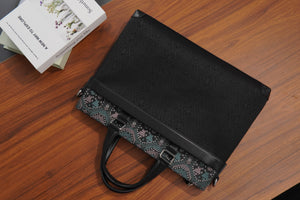 Forest Green brocade briefcase in lifestyle scene
